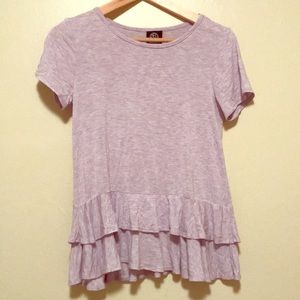 Lilac shirt with lace on the bottom